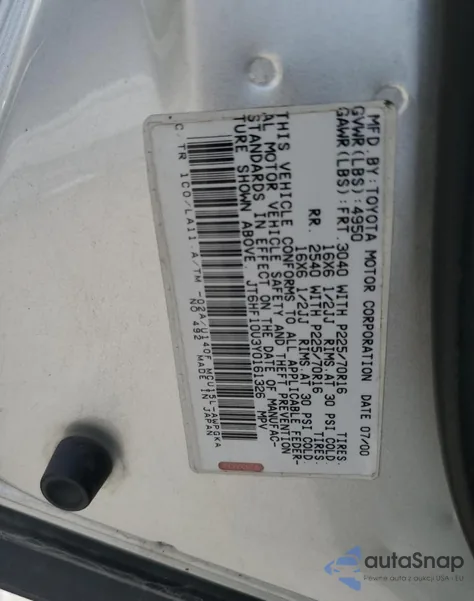 2000 Lexus Rx 300 из США, поврежденный, VIN JT6HF10U3Y0161326